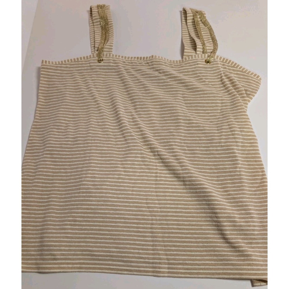 Soft Surroundings Sun Seeker Rope Tank Top Natural Stripe Size L Lurex Shimmer